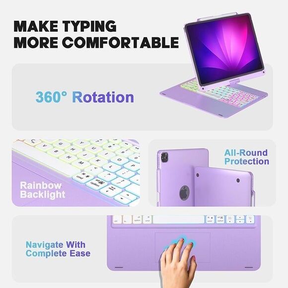 Baisla iPad Pro 12.9 Case with Keyboard (6th Gen, 2022) - 360° Rotatable, Trackp - Picture 8 of 8